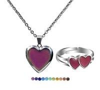 QSYJCCXD Tendencia anillo de ánimo y collar en forma de corazón conjunto de color ajustable anillo de cambio de color lindo cuadro de ánimo collar
