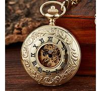 QSYJCCXD Vintage 2 Lados Open Case Mechanical Men's Watch Double Face Roman Romano Marque de Bolsillo de Bolsillo de Viento con Regalo de Cadena