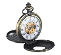QSYJCCXD Vintage 2 Lados Open Case Mechanical Men's Watch Double Face Roman Romano Marque de Bolsillo de Bolsillo de Viento con Regalo de Cadena