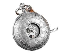 QSYJCCXD Vintage 2 Lados Open Case Mechanical Men's Watch Double Face Roman Romano Marque de Bolsillo de Bolsillo de Viento con Regalo de Cadena