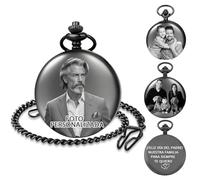 QSZ Reloj de Bolsillo Personalizado con Foto Texto Grabados Reloj de Bolsillo Vintage con Cadena Hombre Abuelo Esposo Hijo Padre Padrinos de Boda (Versión con Imagen Personalizada)