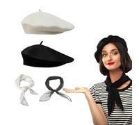 QSZHSL 4 Piezas Boina Mujer, Boina Francesa Mujer Gorra, Clásico Beret Francesa, Invierno Elegantes Gorros, Francés Beret, Vintage Boinas, 50's Costume Accessories Set, Accesorios de Disfraces