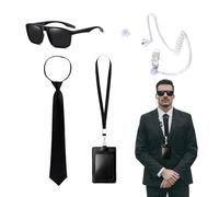 QSZHSL 5 piezas de accesorios de disfraz de agente, accesorios de agente, juego de disfraz de inteligencia, accesorios para disfraz de espía, accesorios con gafas de sol, corbata, tubo de oreja,