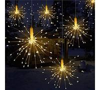 Qtiwe Luzes de fadas de Natal remotas ao ar livre LED com pilhas, fogos de artifício explosivos, branco quente (180 luzes)