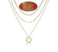 QttvbTna Collares para mujer de oro de 14 quilates, collar con colgante apilable en capas, juego de collar bohemio, collares de clip cubano, joyería hueca regalo para mujer