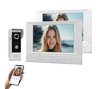 QttyElok Kit Videoportero WiFi Tuya 1080P HD Timbre con Cámara, Sistema de Intercomunicación con 2 Monitores 7 zoll Pantallas de Color, Visión Nocturna IR, Audio Bidireccional, Grabación