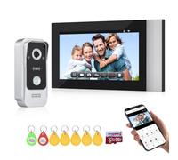 QttyElok Sistema de Videoportero con Timbre WiFi de 2 Cables, Cámara HD 1080P con Pantalla Táctil Color de 7 Pulgadas, Visión Nocturna, Grabación, Tarjeta RFID/App Tuya Desbloqueo Remoto