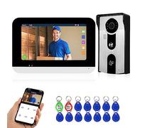 QttyElok Videoportero Timbre Video Sistema Intercomunicador WiFi Tuya, Color Monitor Interior 7 Pulgadas + Vídeo Cámara Exterior RFID Digital 1080P HD, Desbloqueo Remoto, Visión Nocturna IR