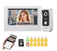 QttyElok Videoportero WiFi 2 Hilos, 1080P Sistema de Videotimbre Inteligente con cable, Pantalla Táctil IP de 7" y Cámara, Detección de Movimiento, Audio Bidireccional, Desbloqueo por Tuya APP/RFID