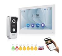 QttyElok WiFi 2 Hilos Videoportero Timbre 1080P HD Sistema Intercomunicador Video, 10 Pulgadas Monitor Táctil con Cámara, Visión Nocturna, Detección de Movimiento, Desbloqueo con App/Tarjeta RFID