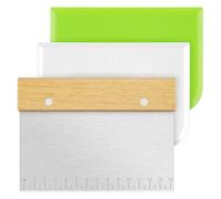 Qtuie Dough Card Set, 3 Pieces Stainless Steel Dough Cutter, Plastic Dough Scraper Card Cake Card, Dough Cutter for Cakes, Pizza, Bread Cutting, Kitchen Supplies