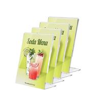Qtuie Juego de 4 Expositor Metacrilato Transparente A4 Soporte Acrilico Sobremesa para Carteles Porta Menú Precios Póster Portafotos de Plástico para Hotel, Oficina,Tienda,Restaurante