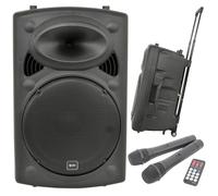 QTX QR12PA - Sistema de Altavoces PA portátil con Bluetooth, estéreo TWS, micrófonos inalámbricos UHF duales, Reproductor Multimedia USB/SD/FM, batería Recargable, Carro, Amplificador inalámbrico