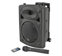 QTX | QR8PABT - PA portátil con Bluetooth, batería Recargable, 1 x micrófono inalámbrico, instalación de Carrito Integrado y Reproductor USB/SD/FM Integral con función de grabación y Control Remoto
