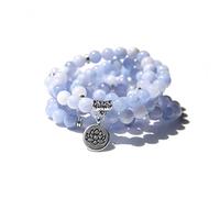 QTYQWC 108 Cuentas Collar de Yoga Pulsera de Piedra Azul