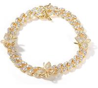 QTYQWC 14K Gold Pave Moissanite Butterfly Anklet, Hip Hop Hop Hop Cuban Cuban Gift para ella