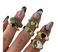 QTYQWC Anillo de corazón de dhinestone de infracción verde de influencia dulce Tai chi amor heart goteando anillo de goteo de 6