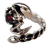 QTYQWC Anillo de escorpión de Plata de Ley 925 Negro Vintage con Piedra Granate roja para Hombres y Mujeres Abierto Ajustable