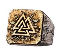 QTYQWC Anillo de Valknut Vikingo de Plata de Ley 925 de Dos Tonos, Tres triángulos entrelazados, Anillo de Sello, joyería para Hombres, Abierto Ajustable