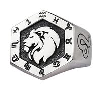 QTYQWC Anillo Retro de Plata de Ley 925 con 12 Signos del Zodiaco, constelación, horóscopo, astrología, joyería, Regalo de cumpleaños para Hombres y Mujeres, Abierto Ajustable