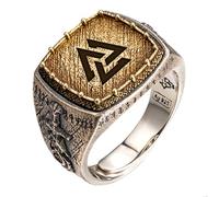 QTYQWC Anillo Vikingo de Plata de Ley 925 de Dos Tonos con runas, Espada de dragón, joyería nórdica para Hombres, Abierto Ajustable