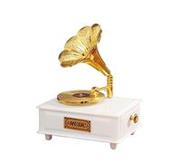QTYQWC Box de música Disco de plástico Fonógrafo Box Joya de joyería Caja de música para decoración Caja Musical de Navidad para Familia, 11 * 7.3 * 14.5cm, Blanco
