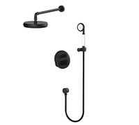 QTYQWC Combo de Ducha de Estilo Industrial Juego de Ducha de baño montada en la Pared Juego de Grifo con Ducha de Acero Inoxidable, Ducha de Mano, Negro A