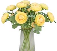 QTYQWC Flores secas exóticas Bouquet 10pcs Flores Artificiales de ranúnculos, Hermosas Flores de ranúnculos para la decoración de la Mesa de la casa (sin jarrón) (Amarillo)