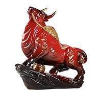 QTYQWC Lucky Wall Street Bull Art Statues, Ceramic Bull Figurine Art Decor, Wealth Bulls Statues, Sculptures Home and Office Ornament, Atrae Buena Suerte y Dinero de la Carrera Prosperidad, Rojo