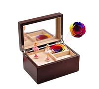 QTYQWC Música Ballerina Joya de música con Caja de Almacenamiento de Joyas de Madera de Flores eternas, Regalo Personalizado para la Caja Musical de San Valentín para la Familia, 6.4x3.7x4.3in