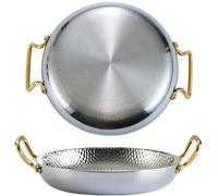 QTYQWC Partita para paella de acero inoxidable, sartén española sartén martillada con martillo martillo de martillo de paella con paella con doble manija para hogares o restaurantes, 36 cm/plata
