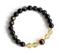 QTYQWC Pulsera de Citrino obsidiana con Ojos Dorados Dobles, Pulsera de la Suerte de tránsito de obsidiana de Cristal Natural para Mujer