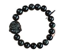 QTYQWC Pulsera de obsidiana Negra, Brazalete de Cristal con Cuentas Redondas de obsidiana Natural, talismán atrae Amor, Dinero, Feliz, Protege el Amor, Dinero, Suerte, popularidad, Prosperidad, 14 mm