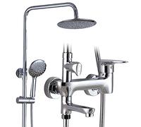 QTYQWC Sistema de Ducha de Lluvia Cromado, Ducha de latón Ducha de Ducha de Pared montada con Cabeza de Ducha Grifo de Altura Ajustable batidora de Ducha para baños Hotel