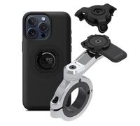 QUAD LOCK Soporte de Teléfono para Manillar de Moto Pro Cromo - Grande con Amortiguador de Vibraciones y Funda mag para iPhone 15 Pro MAX