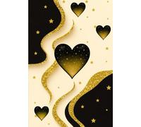 Quaderno a Righe Elegante con Cuori Dorati e Stelle - 100 Pagine a Righe per Scrittura Creativa, Diario Personale, Appunti di Lavoro e Studio - Design Lussuoso Nero e Oro