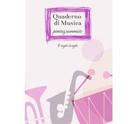 Quaderno di Musica pentagrammato: Formato A4. Contiene 100 pagine con 6 pentagrammi/righi musicali larghi ciascuna per scrivere le tue note. Indice personalizzabile e pagine numerate.