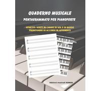 QUADERNO MUSICALE PENTAGRAMMATO PER PIANOFORTE: Spartiti vuoti in chiave di sol e di basso + prontuario accordi in appendice (quaderni di musica)