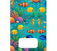 Quaderno quadretti grandi 1 cm - formato A4 - fantasia in fondo al mare: prima e seconda elementare - 100 pagine - pesci e animali marini