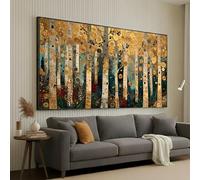Quadro su tela classico con foresta di betulle, albero astratto dorato da appendere al muro, poster moderni con tema foresta, decorazione per la casa e la camera da letto (50x90 cm/cornice interna)