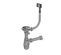 QUADRON Desagüe manual para fregadero con sifón de 1 cámara, sifón para fregadero de granito con tubo de desagüe, color: acero, en SteelQ, construcción precisa, diseño moderno