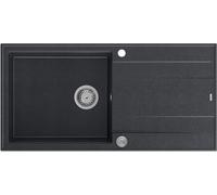 QUADRON Fregadero de cocina de acero y negro | tamaño 100 x 50 x 21cm | fregadero de granito EVAN 146 XL fregadero de un seno | con sifón manual y escurridor | fregadero empotrable de 1 seno