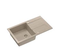 QUADRON Fregadero Beige | Tamaño 78 x 45 x 18,5 cm | Fregadero de granito CHRISTIAN 111 fregadero individual | con sifón manual y escurridor | 1 lavabo empotrable