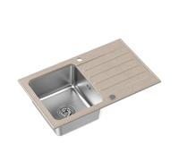QUADRON Fregadero Beige | tamaño 78 x 48 cm | fregadero de acero inoxidable KENNETH 111 Fregadero de cocina de un seno | granito y acero inoxidable | con sifón y tapón de rosca | con escurridor