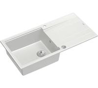 QUADRON Fregadero blanco y acero | tamaño 100 x 50 x 21 cm | fregadero de granito EVAN 146 XL fregadero de cocina de un seno | con sifón manual y escurridor | fregadero empotrable de 1 seno