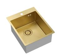 QUADRON Fregadero de acero inoxidable | tamaño 40 x 50 cm Color: Dorado | Fregadero de un seno RUSSEL 90 Fregadero de cocina de un seno con cámara de acero | con sifón y tapón de rosca