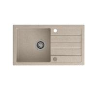 QUADRON Fregadero de cocina de granito con cubeta simple, dimensiones 77 x 44 x 17,5, color: beige, JERRY 111 Fregadero con cubeta simple, fregadero de granito, con sifón y desagüe manual