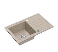 QUADRON Fregadero de cocina de granito con un seno, dimensiones 70 x 44 x 17,5, color: beige, BEN 111 Fregadero de cocina con un seno, fregadero de granito, con sifón y desagüe manual