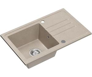 QUADRON Fregadero de cocina de granito con un seno, dimensiones 70 x 44 x 17,5, color: beige, BEN 111 Fregadero de cocina con un seno, fregadero de granito, con sifón y desagüe manual