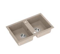 QUADRON Fregadero de cocina de granito, dimensiones: 78 x 48 x 17,5 cm, color: beige, DENZEL 120 Fregadero de cocina de un solo seno, fregadero de cocina de dos senos, con sifón manual